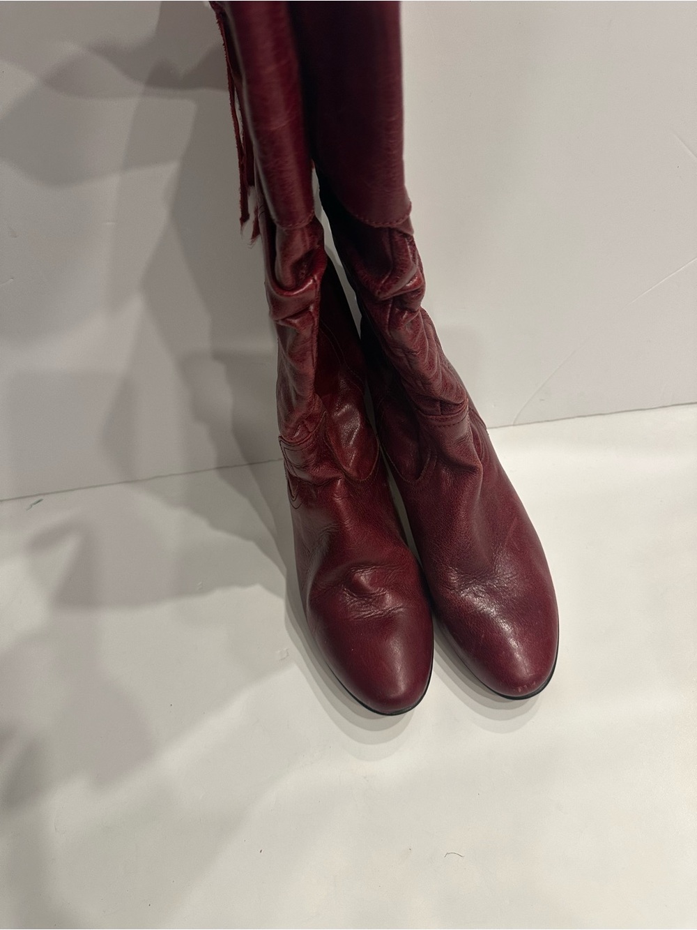 Aldo Burgundy Slouch Mid-Calf Leather Boots - Picture 4 of 6